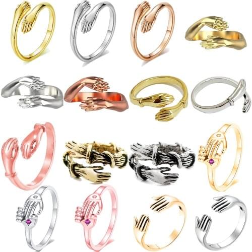 Hug Hugging Ring for Women Men Love Hug Hands Ring Open Hug Double Hand Embraced Ring Wedding Band Rings Promise Embracing Ring
