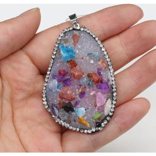 Charm Gravel Stone Pendants Irregular Reiki Heal Resin filled Pendant for Fashion Jewelry Making DIY Necklace Gift