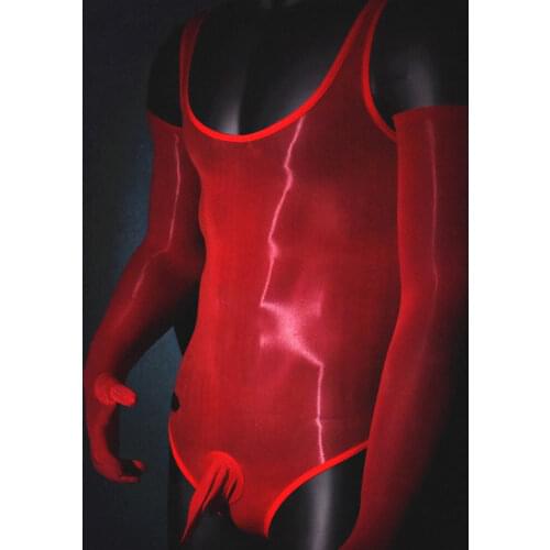 Sexy Men Shiny Thin COCk Ring Bodysuit Oil Glossy Body Stocking Dance Tights Shaping Pantyhose Night Club Gay Wear Plus Size F16