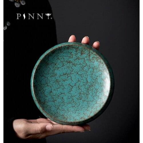 PINNY Ceramics Turquoise Glaze Teapot Trivets Retro Kung Fu Tea Tray Pigmented Pot Bearing Food Dish