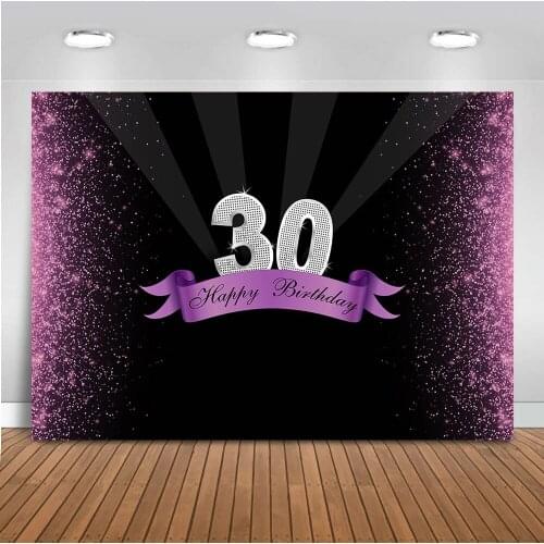 Neoback 30th birthday party decoration banner bokeh purple glitter photo background 80s 90s theme party backdrop for photography