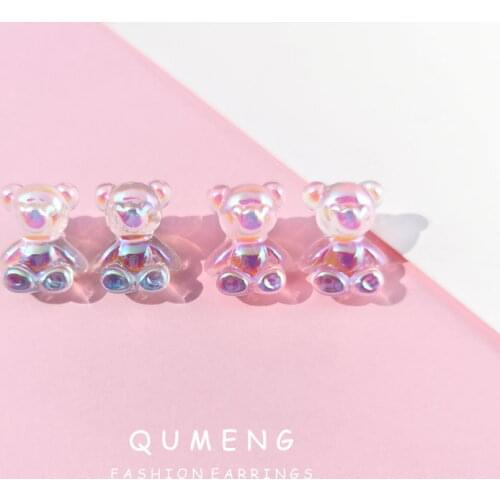 QUMENG Laser colorful Cute Mini Bear stud Earrings small Cartoon bear candy girls Resin earring for women 2020 Jewelry Ear clip