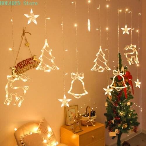 Christmas Bell Snowman Star Lights Holiday Window Decor LED Sucker Lights Battery Powered Xmas Garland for Home Decor Lamps