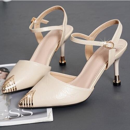 Summer Sandals Women Pumps Word Buckle Hollow Suede Single Shoes Thick with Pointed Toe High Heels Women Shoes Sandalias Mujer