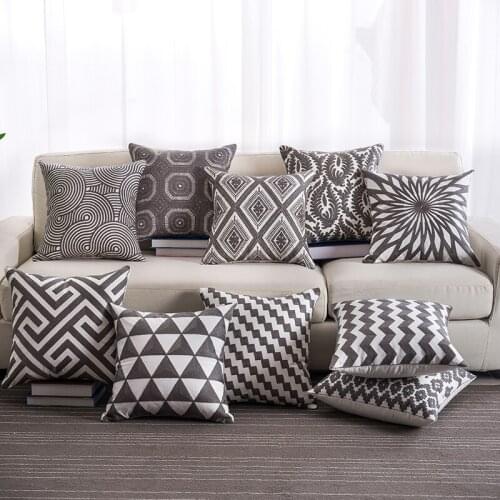 Gray Color Embroidered Cotton Pillow Case Stripe Patterns Decorative Pillowcases Soft Throw Pillow Cover 45*45cm