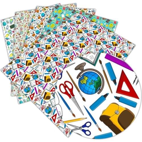 School Stationery Pattern Printed Synthetic Faux Leather 22cm x 30cm for DIY Accessories Synthetic Leather L088 L089