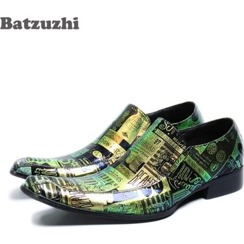 Batzuzhi Western Men Shoes Rock Punk Leather Dress Shoes Men Retro Patty Shoes Men Leather Runway Show Footwear Male