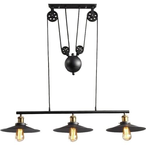 Loft Vintage Pendant Lights 3 Head Iron Pulley Dish Lamp E27 110-240V Bar Kitchen Home Decoration Edison Light Fixtures Lighting