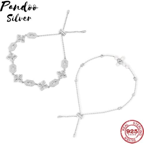 High Quality S925 Sterling Silver Jewelry 1:1 Copy,Cross Adjustable Bracelet With Pearls,Collection Eden Maltese
