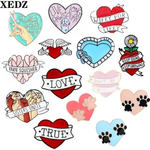 XEDZ love enamel pin scissors wings flowers pool hand animal paw alphabet ribbon romantic heart badge lapel brooch jewelry gift