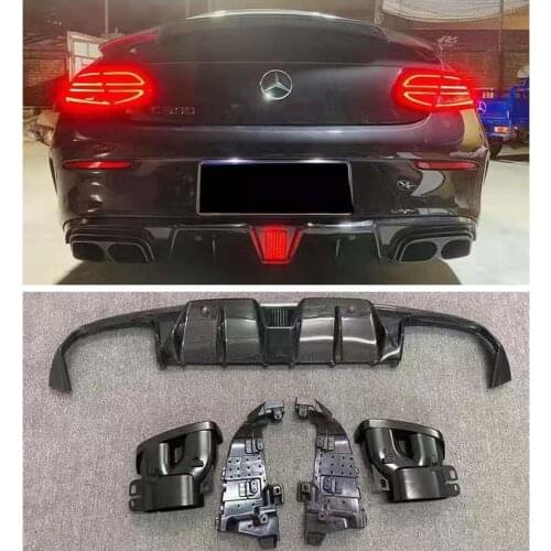 Carbon Fiber Rear Diffuser Bumper Lip Spoiler With lamp 4 Outlet exhaust For Mercedes Benz C Class W205 Coupe 2 DOOR C63 AMG