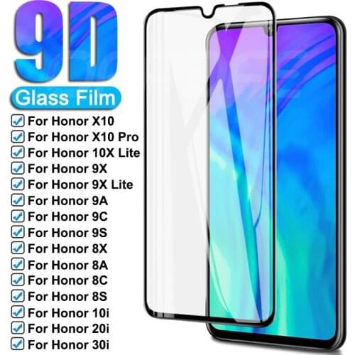 9D Protective Glass For Huawei Honor 10X 9X Lite X10 9A 9C 9S Tempered Glass Honor 8X 8A 8C 8S 20S 30S 20E 10i 20i 30i Film Case