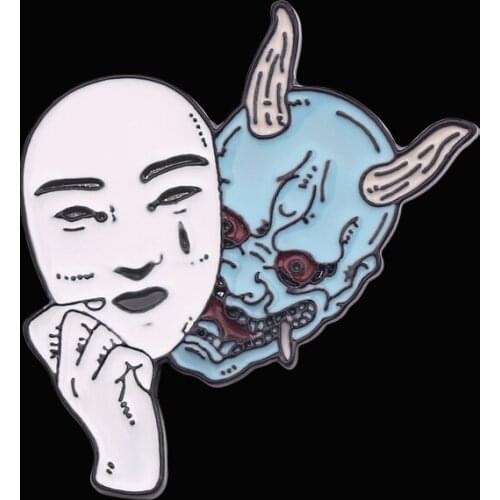 Ladies Horror Mask Enamel Brooch Japanese Traditional Culture Inspiration Badge Jewelry Clothing Hat Pin Lapel Ornament