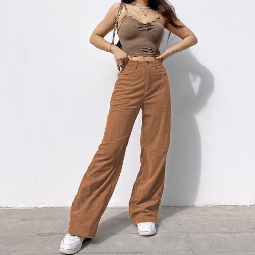 JMPRS High Waist Women Corduroy Pants Loose Autumn Fashion European Wide Leg Pants Causal Solid Black Streetwear Trousers 2021