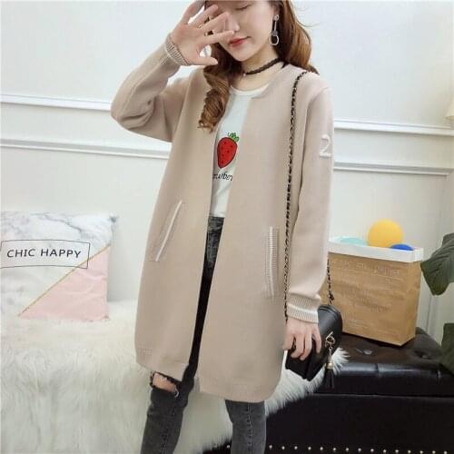 2019 And New Pattern Suit-dress Long Fund Letter Baseball Serve School Wind Knitting Unlined Woman Cardigan Joker Sweater Woman