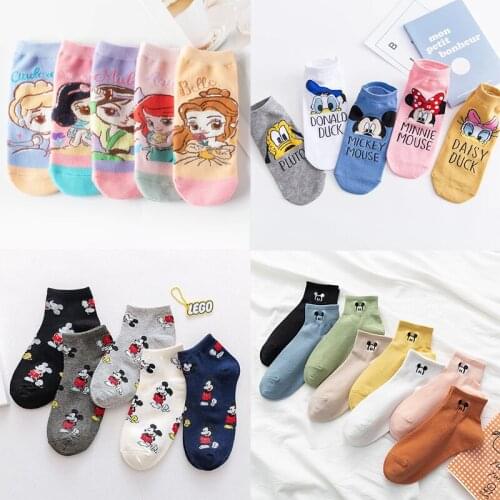 Disney 1pair cartoon princess Mickey print ladies socks summer cotton socks cute print socks fashion Harajuku socks 35-40