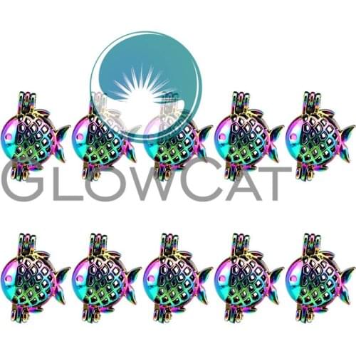 10x C19 Colorful Cute Fish Beads Cage Jewelry Making Perfume Essential Oil Diffuser Pearl Cage Locket Pendant