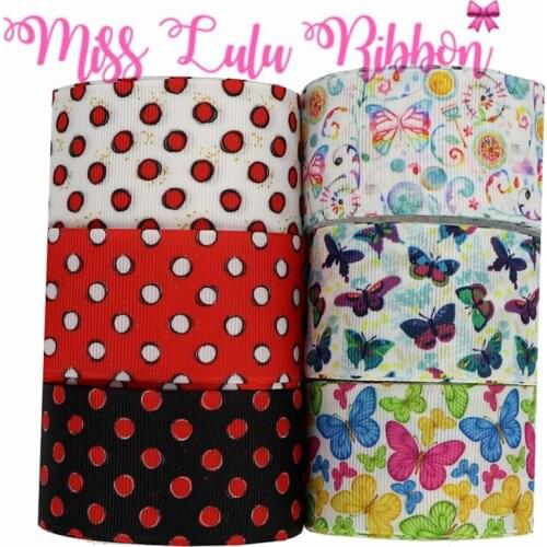 16mm-75mm Spring Butterfly Colorful Spot Printed Grosgrain/Foe Ribbon Geometric DIY Hair Bowknots 50yards/roll