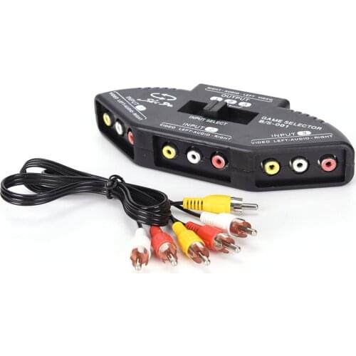 3-Way Audio Video AV RCA Black Switch Selector Box Splitter with/3 RCA Cable
