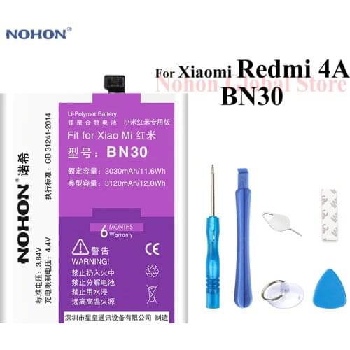 Nohon Battery For Xiaomi Redmi 4A BN30 Redmi4A 3030mAh 3120mAh built-in High Capacity Phone Bateria Li-polymer Batteries + Tools
