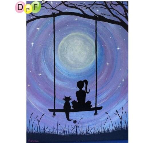 DPF DIY The cat girl 5D diamond painting cross stitch crafts diamond embroidery wall painting home decor diamond mosaic square