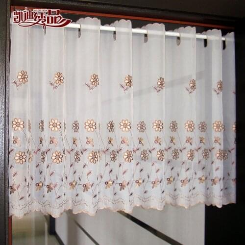Door Curtain Luxurious Flower Embroidered Window Screen White Valance Coffee Curtain for Door Kitchen Cabinet tt-0102