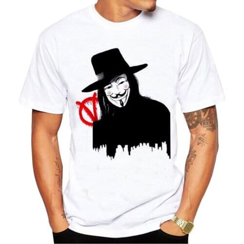 V for Vendetta Print T-shirt Mens Summer Casual cool Short Sleeve T Shirt Harajuku Streetwea