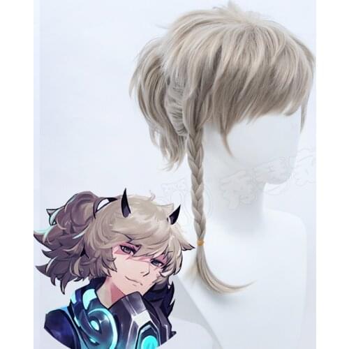 「HSIU Brand」King of Glory Game skin Pei Qinhu cosplay wig Linen blonde braid short hair Fiber synthetic wig