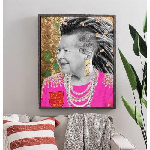 Hipster Queen of UK Posters and Prints on Canvas Wall Art Portrait Painting Pop Art Pictures for Living Room Home Decoration