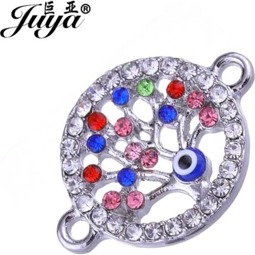 JUYA 16mm 10pcs/lot Evil Eye Metal Rhinestone Charms Jewelry Making Accessories Necklace Bracelet Connectors for Diy AE0056