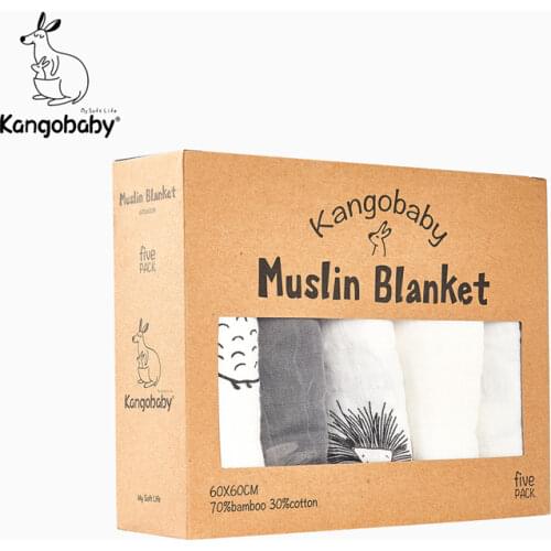 Kangobaby #My Soft Life# 5pieces Set Bamboo Cotton Swaddle Blanket Baby Bandana Bib Set