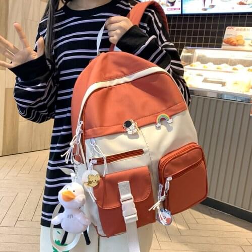 Candy Color Cute Badge Women Backpack Female Student College School Bag Fashion Waterproof Rucksack Teen Girls Book Bags Mochila