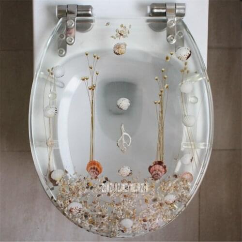 New 47*38CM High-grade Beautiful Resin Toilet Seat Cover Stainless Steel Slow Down Toilet Cover Mute Thickened U/V/O Universal