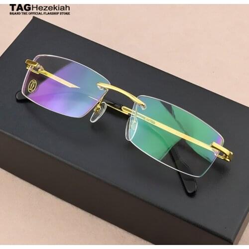Square Frameless titanium glasses frame men optical glasses frame women Retro eyeglasses frame Womens spectacle frames Mens