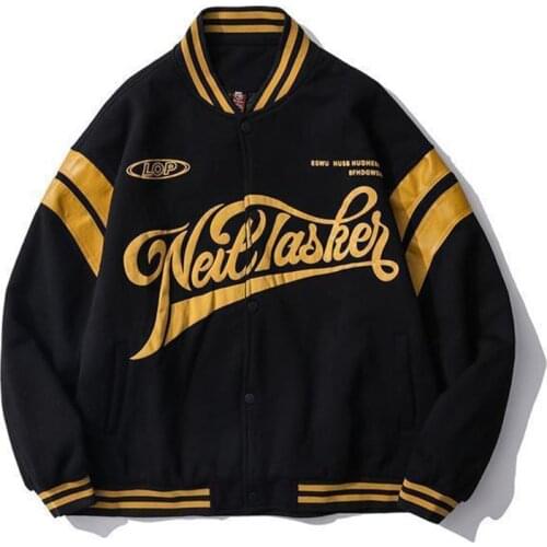 Fashion Unisex Oversize Hip Hop Varsity Baseball Jacket Letterman Printed Compus Letterman Coat Outerwear Tops For Men And Women