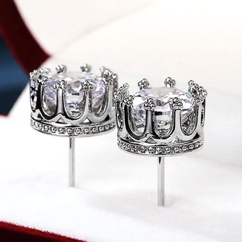 JK Fashion Classic Crown Stud Earrings for Women Silver Color Brilliant Cubic Zircon Versatile Luxury Jewelry Fine Gift