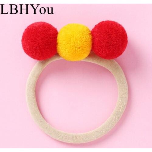 Fashion Newborn Baby Girls Pompom Ball Nylon Headbands 3cm Infants Baby Skinny Elastic Nylon Hairbands 3pcs One Group