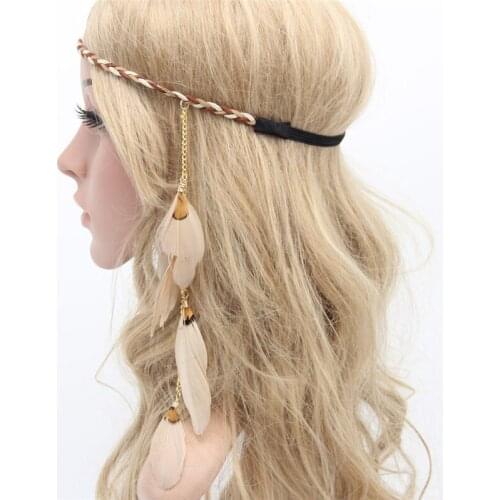 The Indian Feather Headband Headdress Hair Rope Headwear Tribal Hippie Handmade Hair Accessories for Women 10
