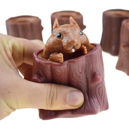 Fidget Squishy Plastic Squirrel Decompression Toy Squirrel Stump Pen Holder Squeeze Toy Kids