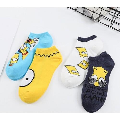 4 pairs of novel and funny monster kawaii cute female socks winter comfortable cotton socks yellow blue cartoon cosplay socks