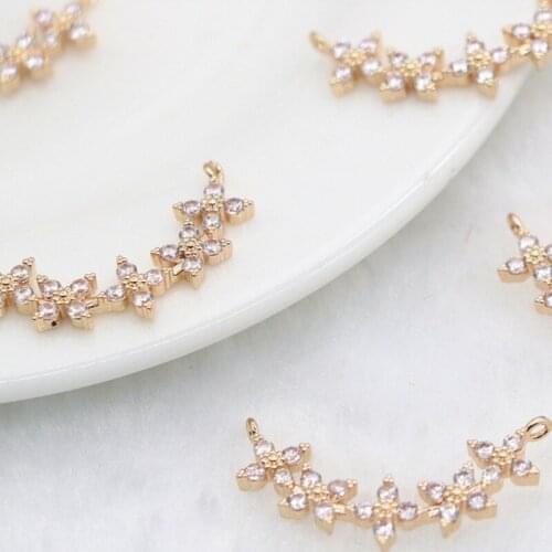 2021 New True Gold Plated Copper Zircon Two Holes 30MM Flower Necklace Pendants DIY Earring Charms Jewelry Making Accessory