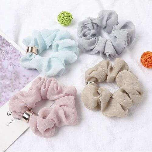 New Arrival Women Korean Style Ponytail Holders Metal Buckle Scrunchies Elastic Hair Bands Soft Cute Hair Scrunchies