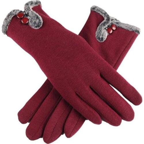 New Female Autumn Winter Non-Inverted Velvet Cashmere Full Finger Warm Lace Gloves Women Cotton Touch Screen Gloves