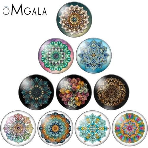 New Art Madala Pattern 10pcs mixed 10mm/12mm/16mm/18mm/20mm/25mm Round photo glass cabochon demo flat back Making findings