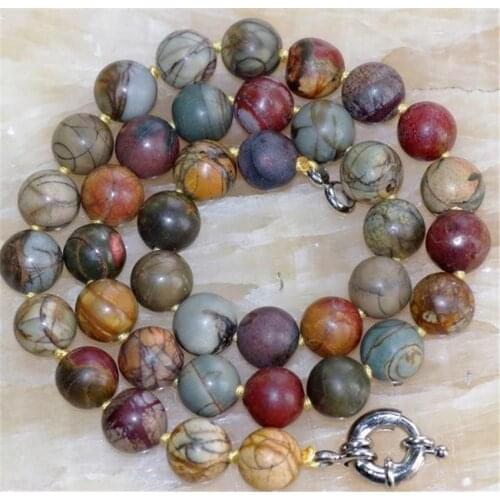 Colorful fashion natural stone 10mm picasso round beads chain choker necklace for women elegant diy jewelry 18inch BV11