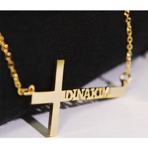 Custom Name Cross Necklace For Men Women Personalized Jewelry Silver Gold Rose Gold Nameplate Bijoux Femme