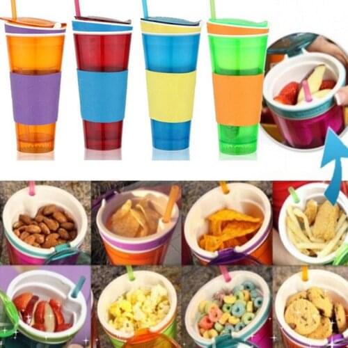 Snack Drink In One Container Lid Portable Storage Snack Container Feeding Cup for Children Leakproof Learning Drink Cup 2021 New
