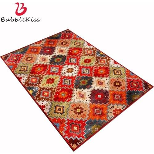 Bubble Kiss Bohemian Style Retro Red Geometric Pattern Carpets Home Living Room Decor Customized Area Rugs Beside Floor MatS