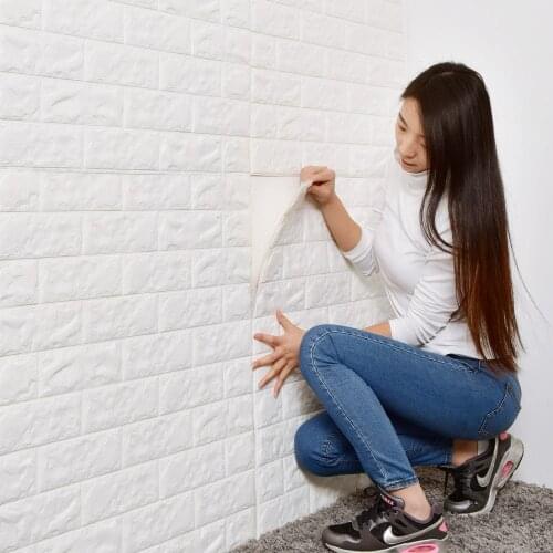 Self-adhesive wallpaper white brick stickers 3d wall stickers living room bedroom decoration TV background waterproof 70*77cm