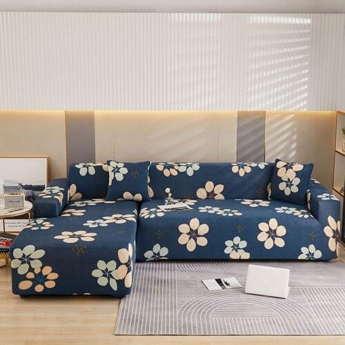 Papa&Mima Pastoral Flowers Blue Stretch Sofa Cover Slipcover Print Spandex Polyester Seater Couch Case Protector Decoration